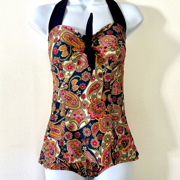 POPINA Paisley 50s Inspired Bathing Suit / S - Picture 2 of 9